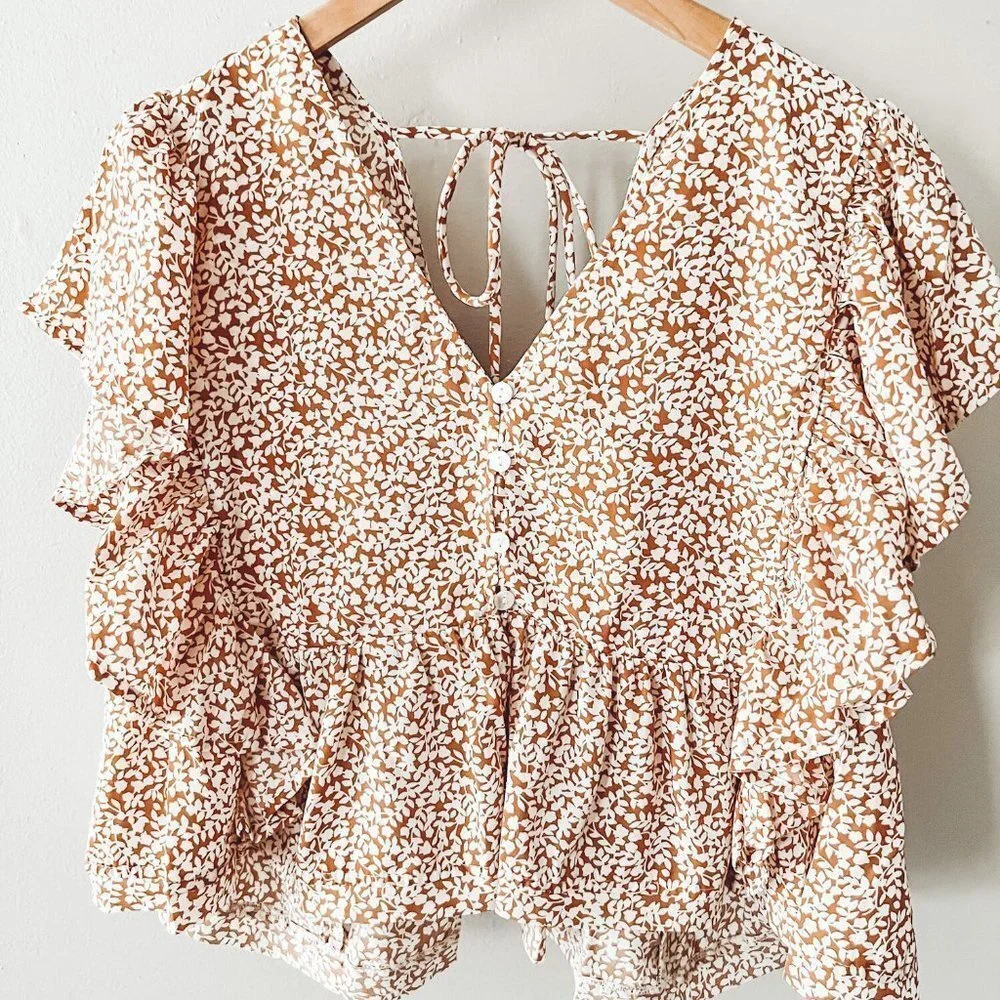 Vestique Orange and White Floral Crop Blouse - Picture 2 of 7